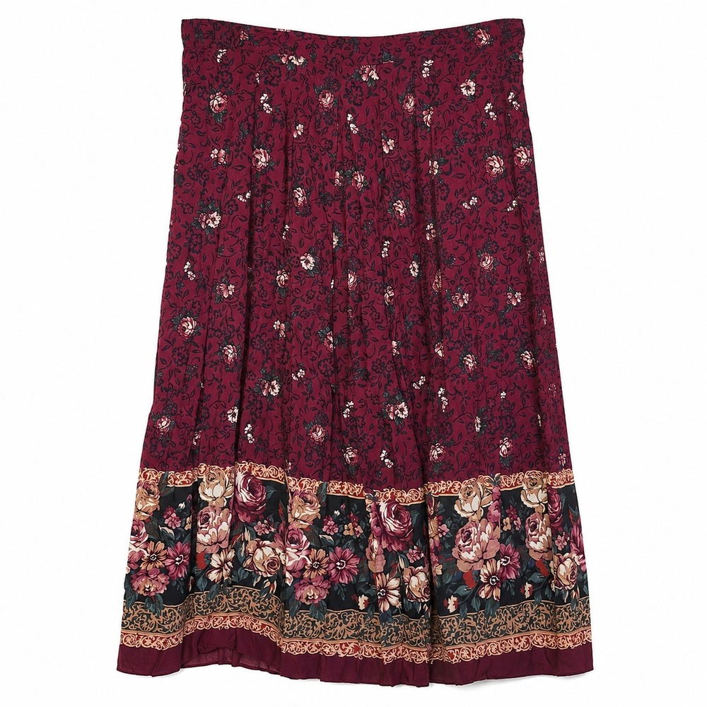 Vintage 90s Jantzen Classic Floral Maxi Skirt Burgundy Rayon Boho Cottagecore 10